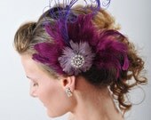 hair bridal accessories, Purple Feathered Fascinator , Bridal Party Headpiece,Fascinator Bridal Headpiece Treasury Featured