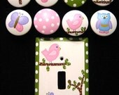 HAYLEY Bedding Design - Set of 8 Knobs and Switch Plate Cover - Pottery Barn Kids Design - HAND PAINTED