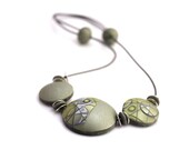 Futuristic Statement Necklace In Chartreuse Yellow And Gray, Contemporary Design, OOAK - JagnaB