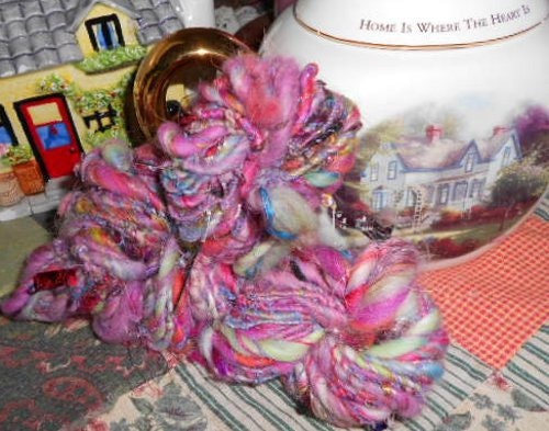 Handspun Yarn, Handspun Art Yarn, Passion, 32 yards