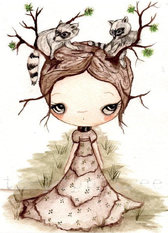 Raccoon Painting---Raccoons In My Tree---Original Watercolor Painting 6 x 8
