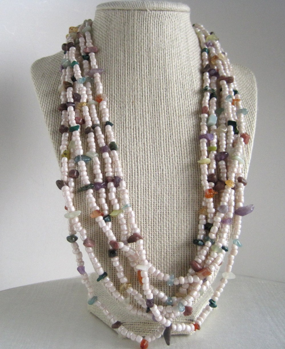 Gemstone Multiple Strand Necklace Summer Tribal