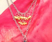 Blue Feather with Pearls Two Tier Chain Necklace