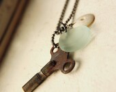 Key, Bone, and Sea Glass Unisex Necklace - The Scavenger.