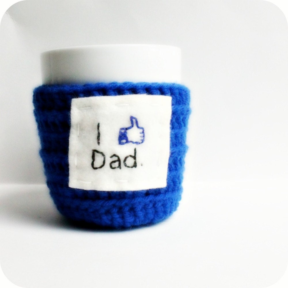 Funny Coffee Cozy Tea Cup Mug Cosy blue I like Dad crochet handmade