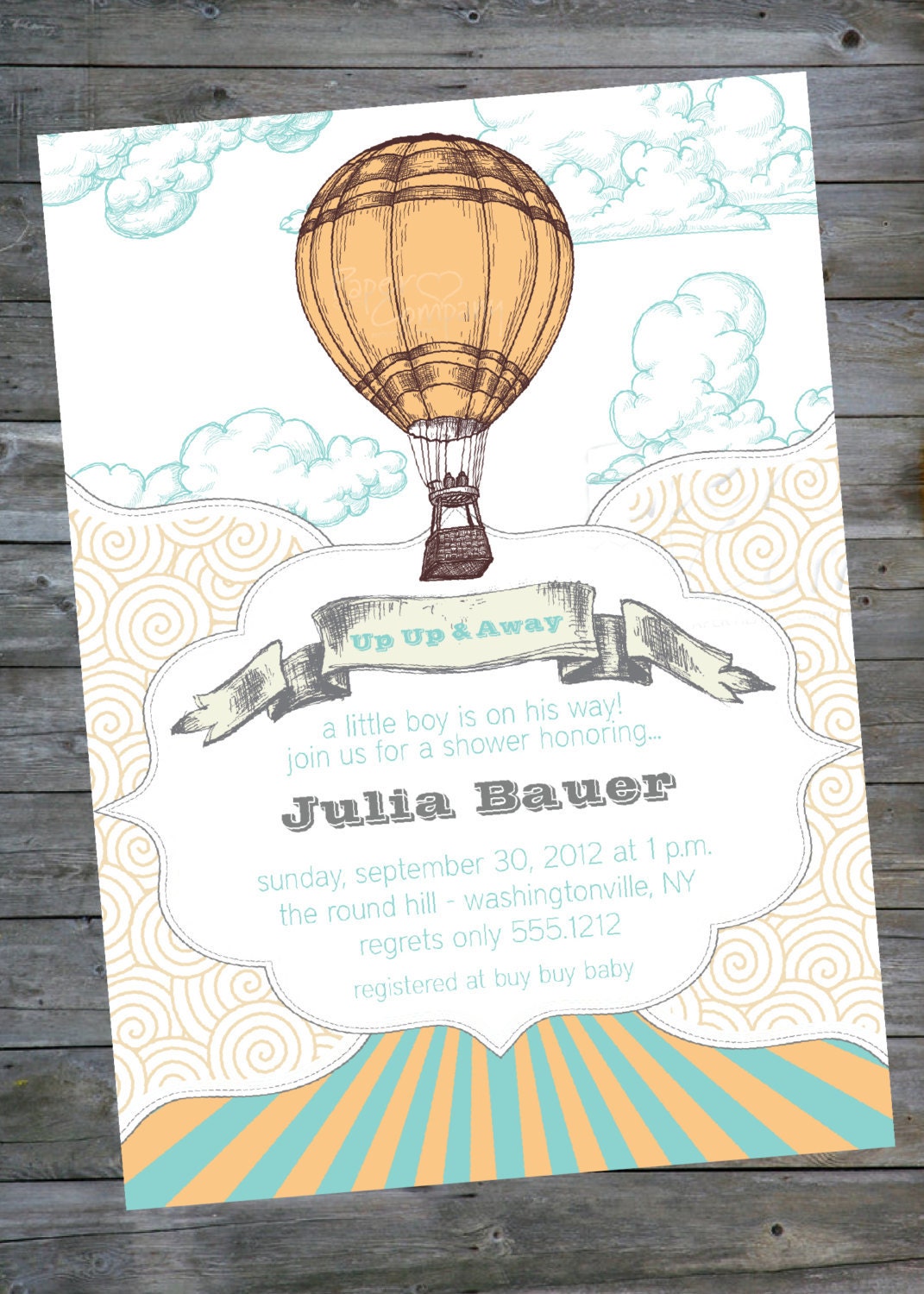 UP UP and AWAY  Away We Go/Baby Shower  Invitation - You Print, diy, Digital File