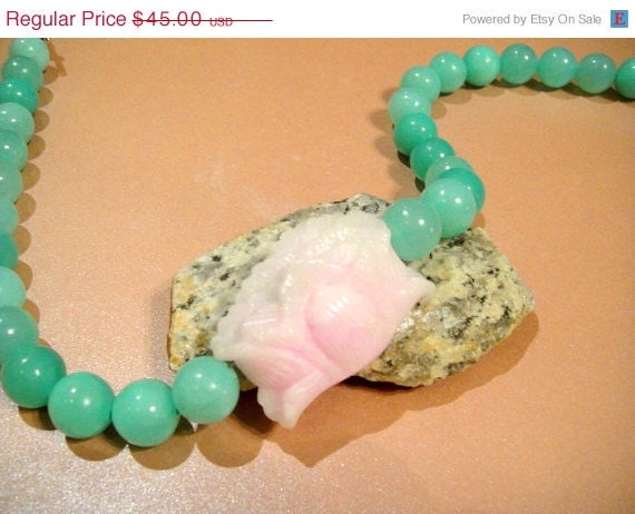 MothersDaySale For the Love of a Lotus Blossom   ( Carved Hemimorphite Necklace)