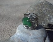 Green sea glass ring on alpaca silver The Nebulus US size 7