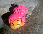 SALE Little Pink Haired Girl pendant on your color choice ribbon necklace