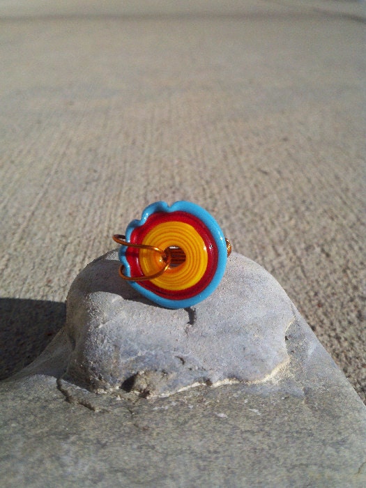 SALE SALE Bullseye ring wrapped in Orange. Yellow, Red and Blue size 6.5