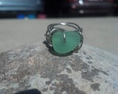 Green with Envy Beach Glass Heart Ring size 6 3/4 US