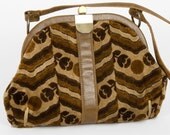 60s Vintage Tapestry Purse Carpet Bag Brown Flowers