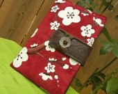 Kindle Fire Cover, Nook Cover, e-reader Cover-Red and Brown Padded Book Style Cover Hand Painted with Cherry Blossoms