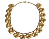 60s Vintage Necklace Mallow Leaf Gold Short