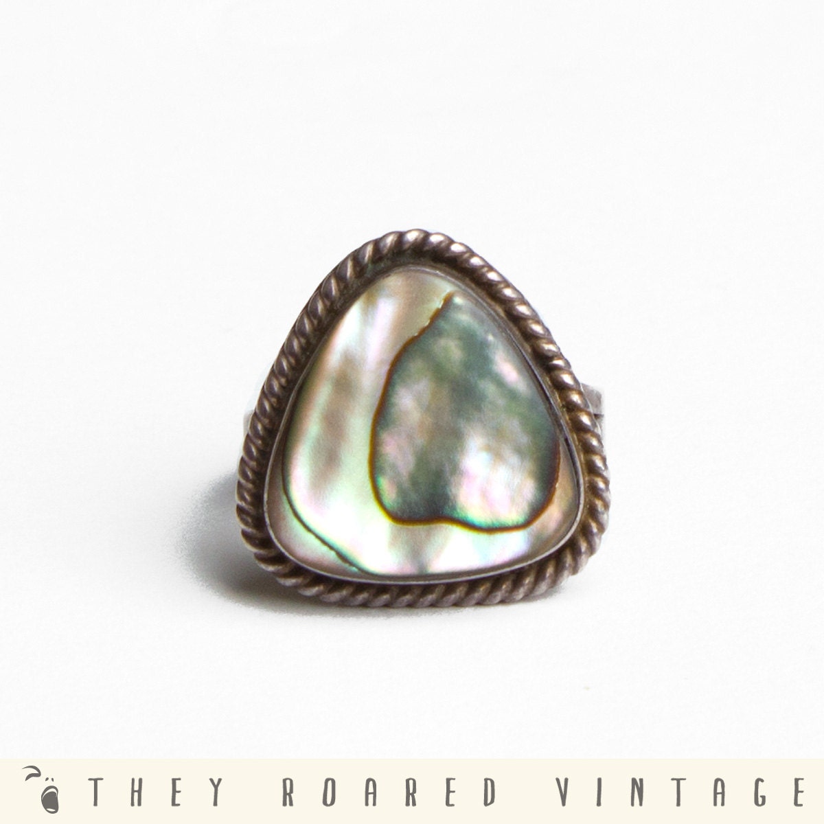 60s Vintage Ring Silver Abalone Hippie Boho