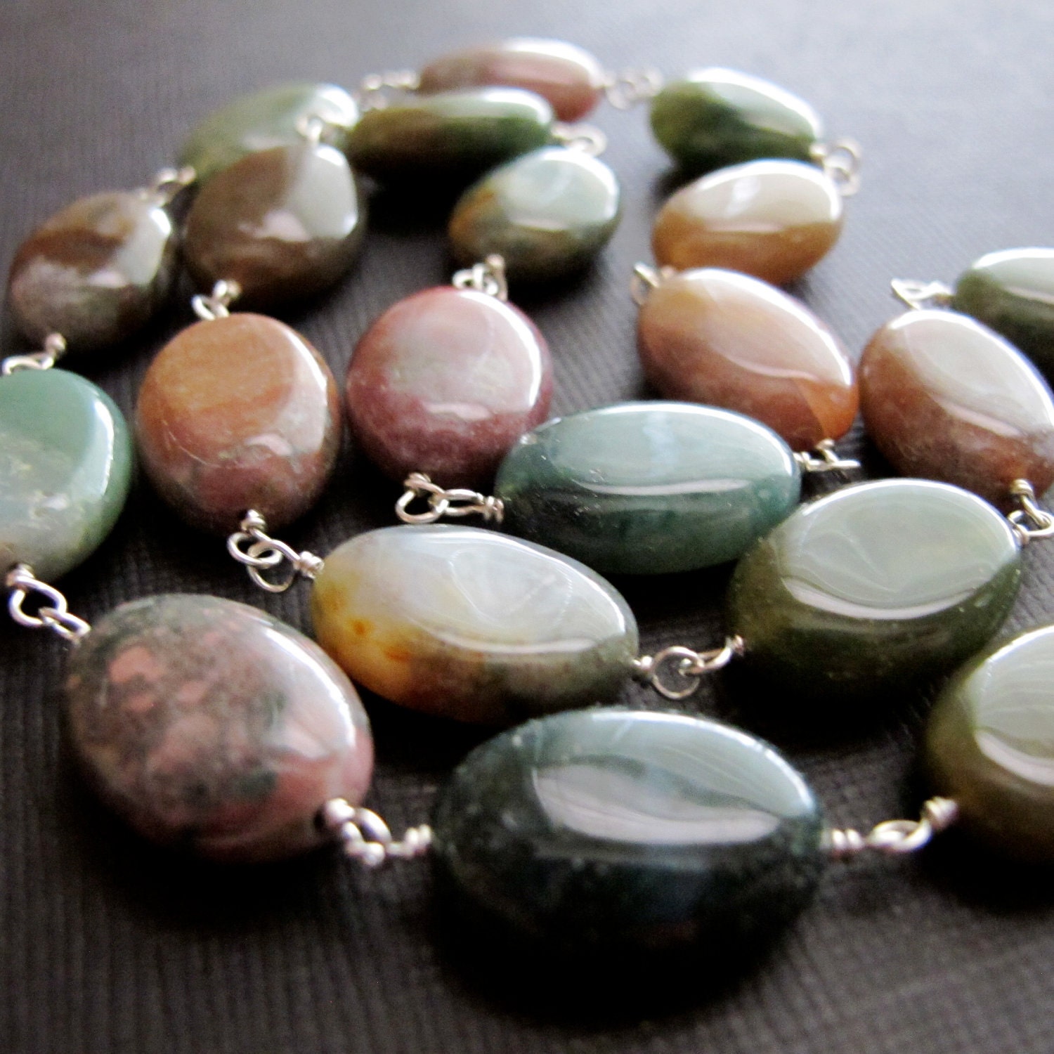 Fancy Jasper Sterling Silver Necklace Wire Wrapped Multicolor Bead...Fancy Pants