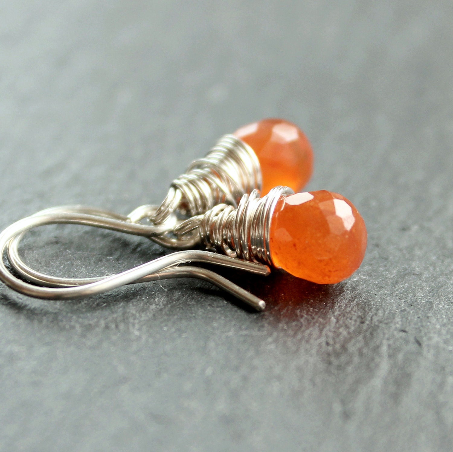 Carnelian Earrings - Sterling Silver, Handmade Jewellery, Gemstone Earrings, Wire  Wrapped, Carnelian Jewelry