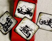 Wood Coasters Harley Motorcycle Coaster, vintage dictionary book page, print on book page, Man gift, HD coaster set - OnceTattered