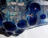 Glass Tobacco Pipe with Cobalt Blue Textural Bumps Free Shipping