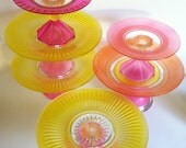 One Hand Painted Cake Stand Your Choice in Yellow, Hot Pink, coral and Orange