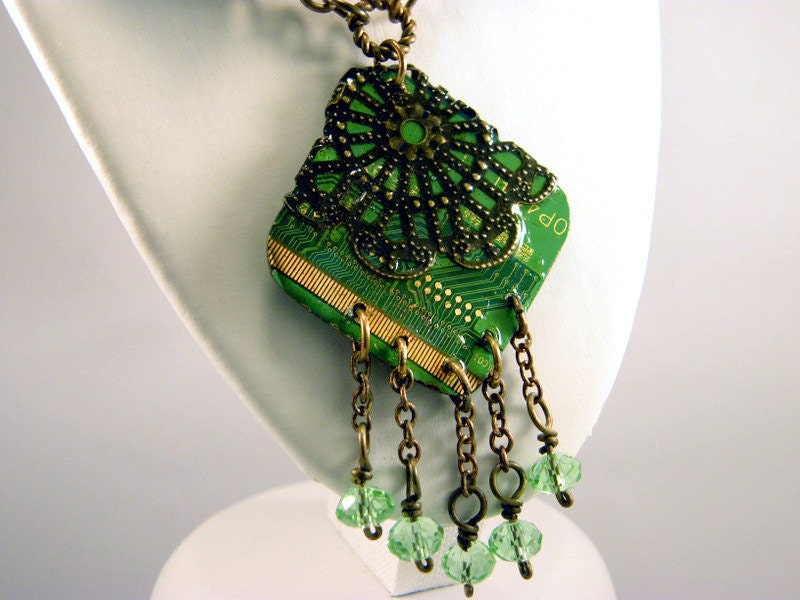Steampunk Geekery Chandelier Recycled Circuit Board Necklace
