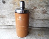 Decanter Flask, Vintage Leather Cover over Stainless Steel Decanter, Tequila, for Retro Bar Mad Men and Cottage Chic
