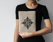 Embroidered iPad sleeve. iPad case. iPad bag. Tribal ethnic black ornament. Organic. Unisex. - GalaBorn