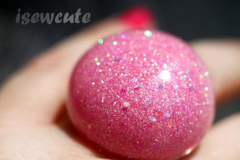 Pink Resin Cocktail Ring - Out of this World Giant Pink Sparkly Twinkle Pop Glitter Modern Dome Ring