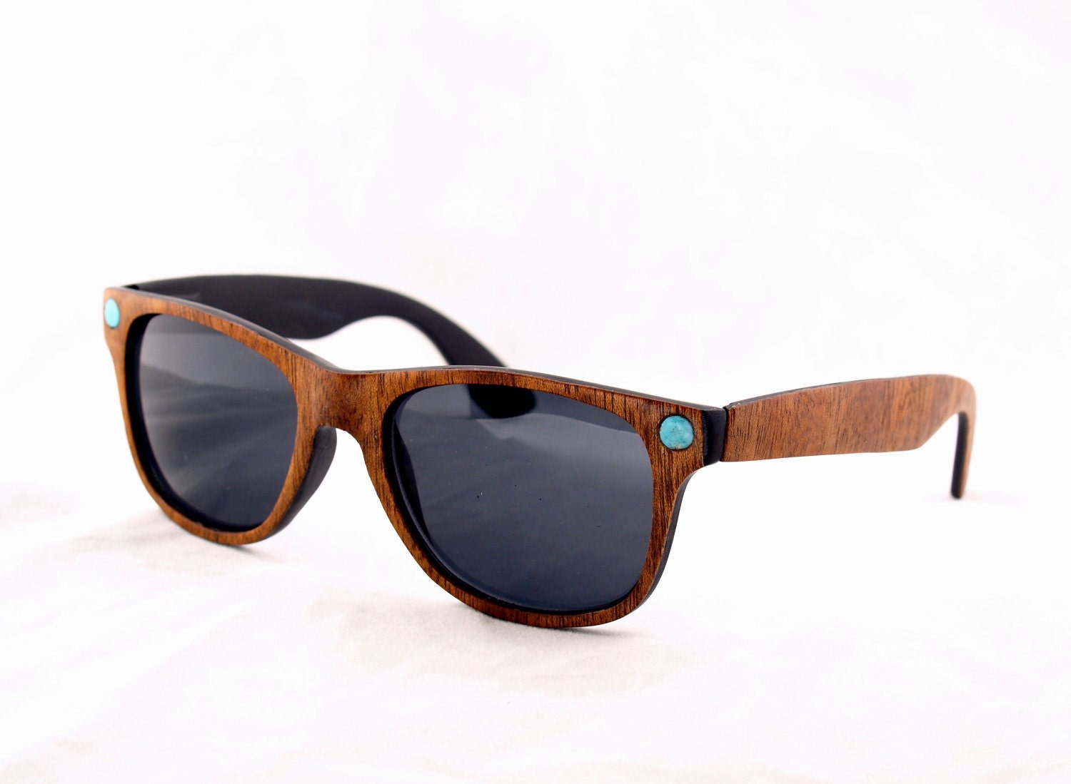 Handcrafted Wood Veneer Sunglasses // Mahogany and Turquoise - tumbleweedshandcraft