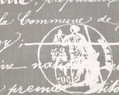 Home Dec Fabric Yardage - Penmanship French Script  - Premier Prints Designer -Gray and White- 1 Yard