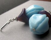 vintage bead earrings RETRO PODS vintage Czech glass & sterling silver  blue and purple