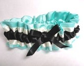 Tiffany Blue, Antique White and Black Garter-OOAK