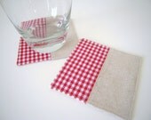 Set of 2 Red Gingham x Natural Linen Coasters