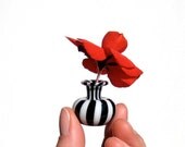 Bud Vase in Black and White Stripes, Hand Blown Glass