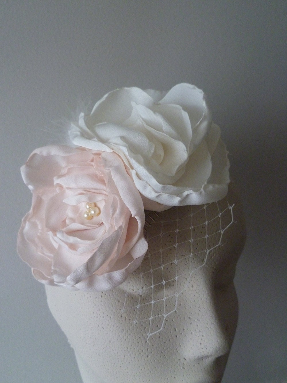 bridal hair accessory flower hairpiece pink ivory - theweddingparlour