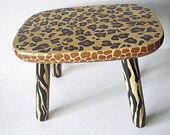 Very chic Upcycled decorative foot stool stepping stool Animal print hand painted Cheetah Giraffe Zebra - NEWaged