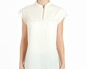 White Shirt Blouse Top Short Sleeve Cream 80s Vintage Medium Large