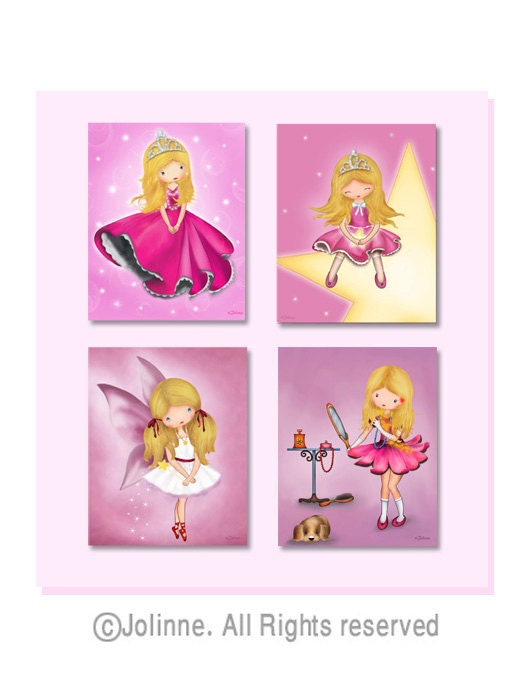 Sale, Girls room art prints, children wall art, baby girl nursery art,  princess, ballerina, blond hair girl, children decor