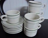 Vintage Green Striped Diner Cups & Saucers- Buffalo China