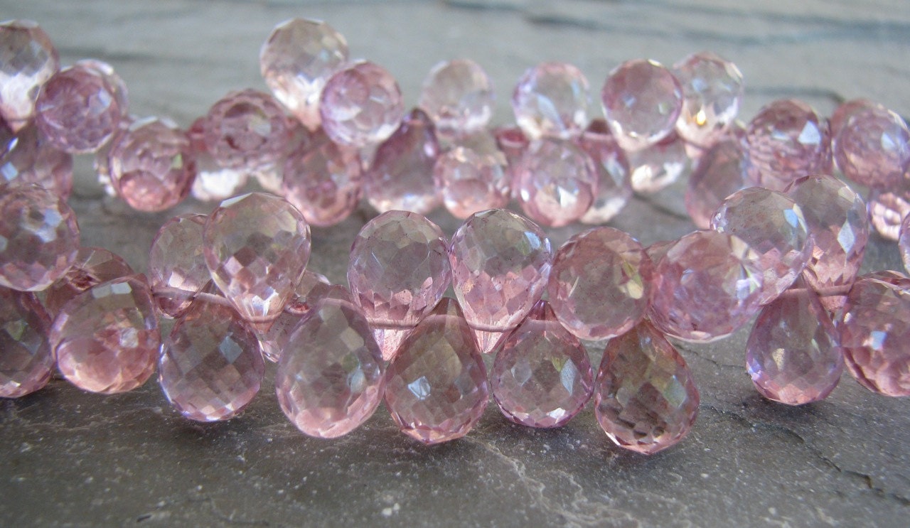 AA Pink Mystic Quartz faceted full teardrop briolettes, 4.25" strand, 11 - 12mm (3w62)