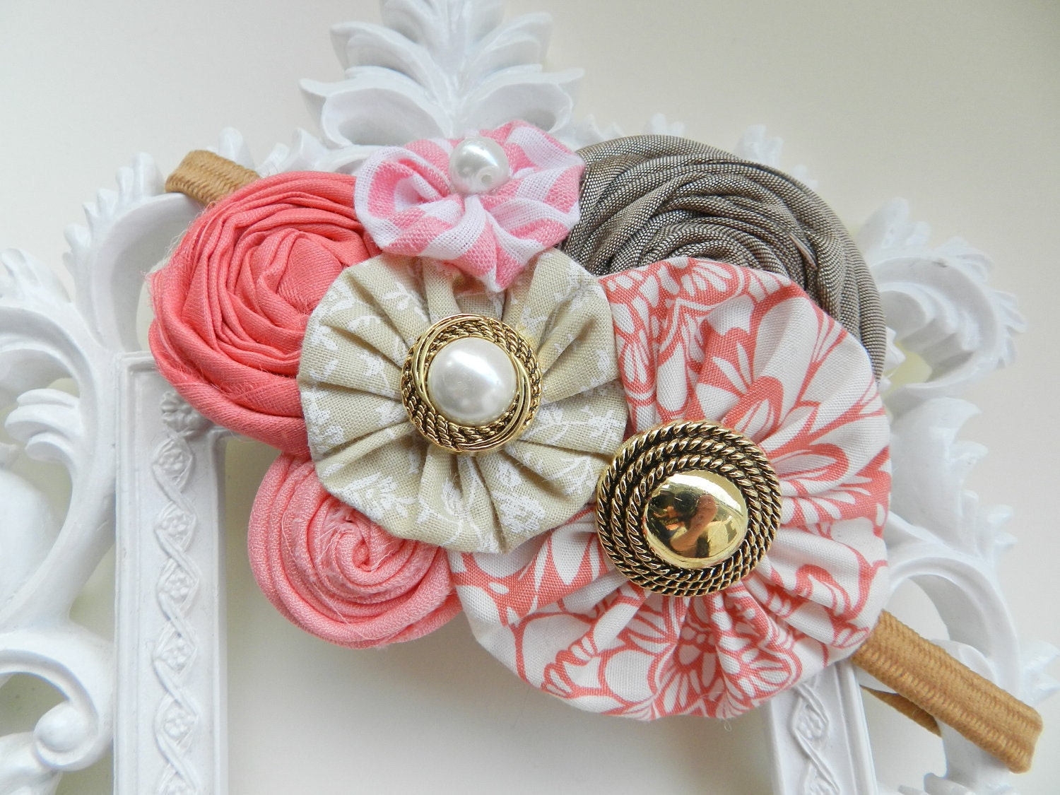 Baby Headband, Pink Headband, Newborn Flower Headband, Coral Headband