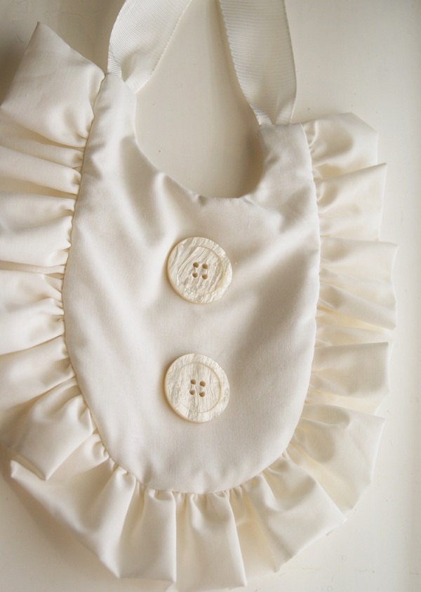 Baby Girl Bib Ruffle  - All Cream / Beige with Pearl Buttons, Baptism, Christening - apPEARelTREE