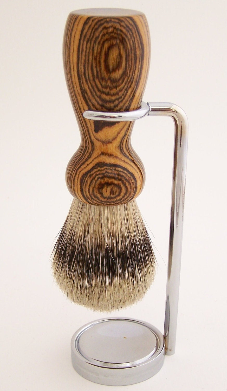 Bocote Wood 24mm Silvertip Badger Shaving Brush with Chrome Stand (Handmade in USA)