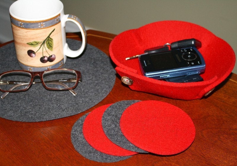Trivet and Bowl Set in 5mm Thick Virgin Merino Wool Felt