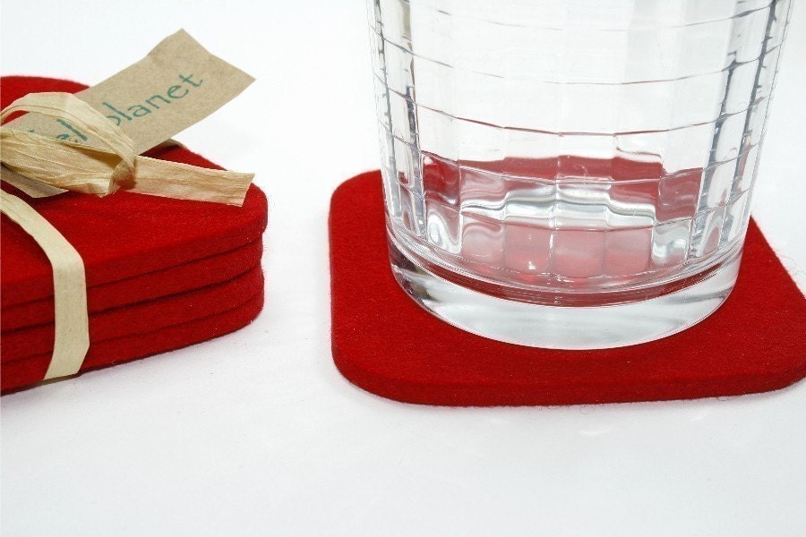 Felt Coasters in 5mm Thick Virgin Merino Wool Felt, with rounded corners in FIRE