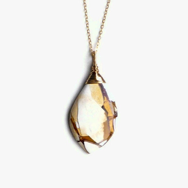 Girl with Mandolin Picasso Pendant Necklace Brecciated Mookaite Gemstone Gold Fill Chain Focal Pendant Necklace Abstract Art Pendant