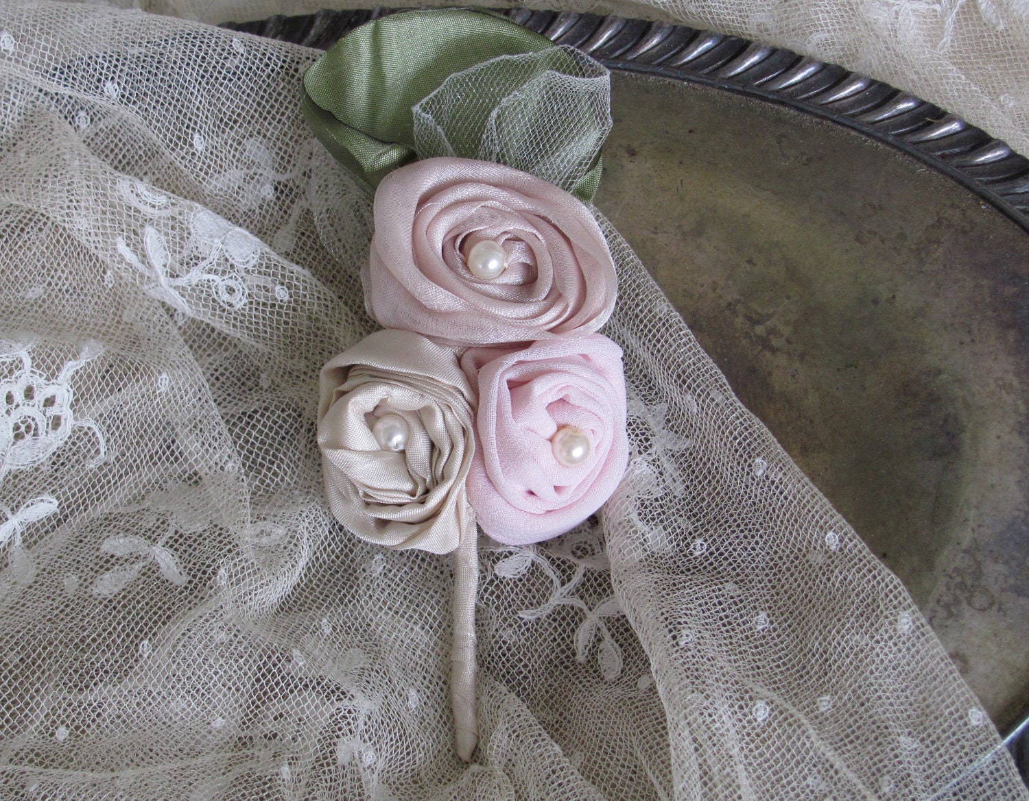 Wedding Boutonniere With Green Leave  Custom Made