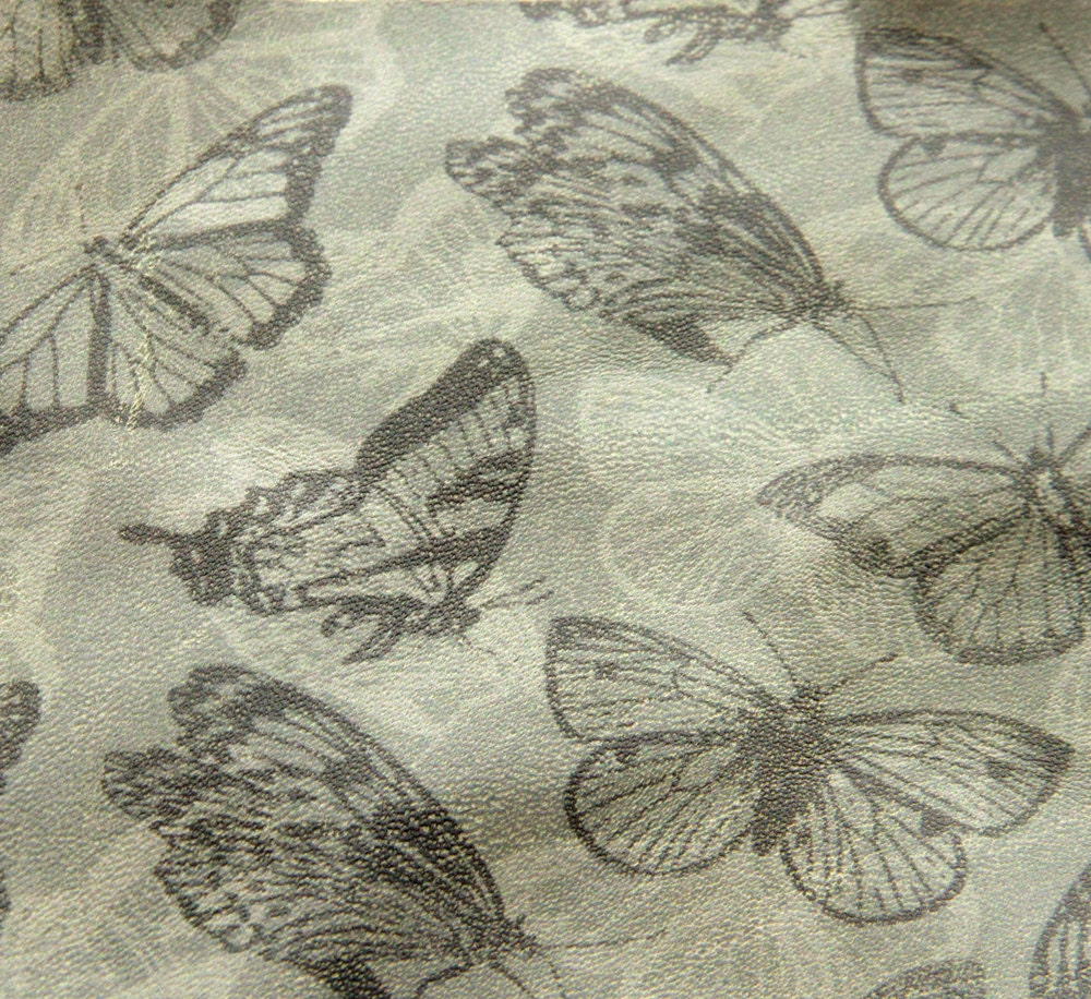 11"X11" Leather Piece - Butterflies Original Print in Brown - Printed Leather Material - worldofpineapple