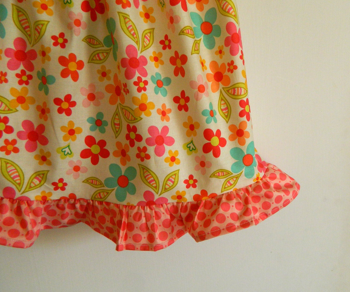 Pillowcase Dress - Cream Flowers & Pink Dots - made to order 3 6 9 12 months newborn
