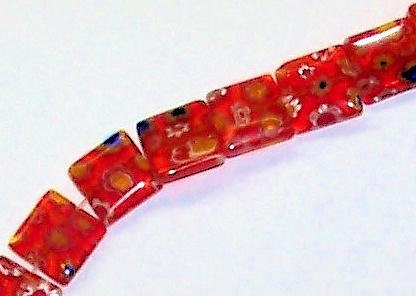 10mm Red Millefiori Square Beads 1 Strand